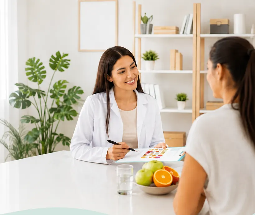 Nutrióloga conversando con una paciente en consulta